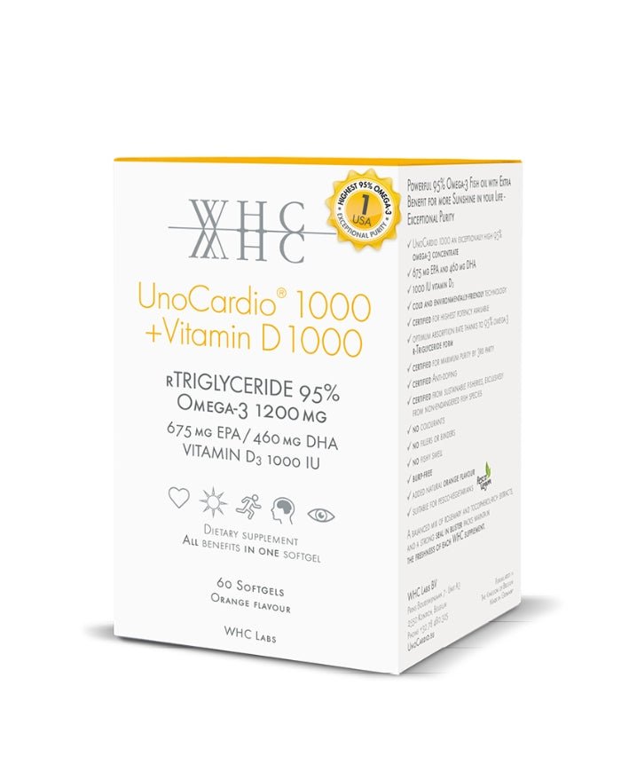 UnoCardio 1000 (1200mg Ómega 3 + Vit D3) - 60 Cápsulas - WHC Labs - naturvida.pt