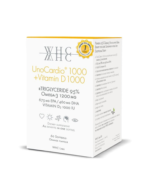 UnoCardio 1000 (1200mg Ómega 3 + Vit D3) - 60 Cápsulas - WHC Labs - naturvida.pt