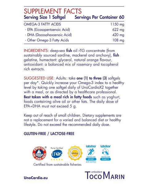 UnoCardio x2 (1150mg Ómega 3) - 60 Cápsulas - WHC Labs