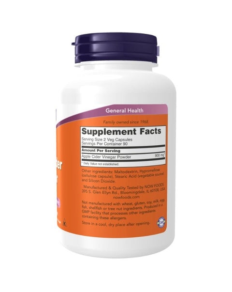 Apple Cider Vinegar 450mg - 180 Cápsulas - Now Foods - naturvida.pt