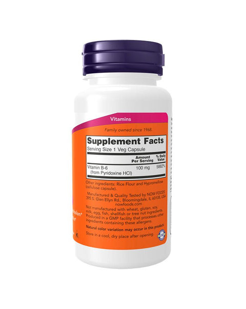Vitamina B6 100mg - 100 Cápsulas - Now Foods - naturvida.pt