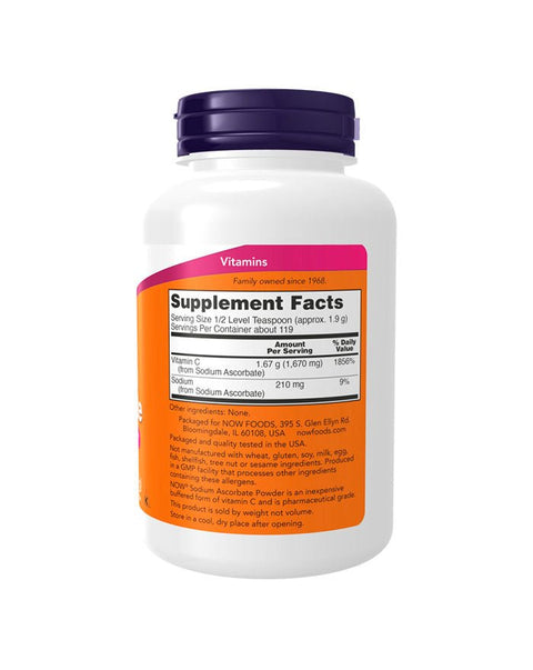 Sodium Ascorbate Powder trás - 227g - Now Foods - naturvida.pt