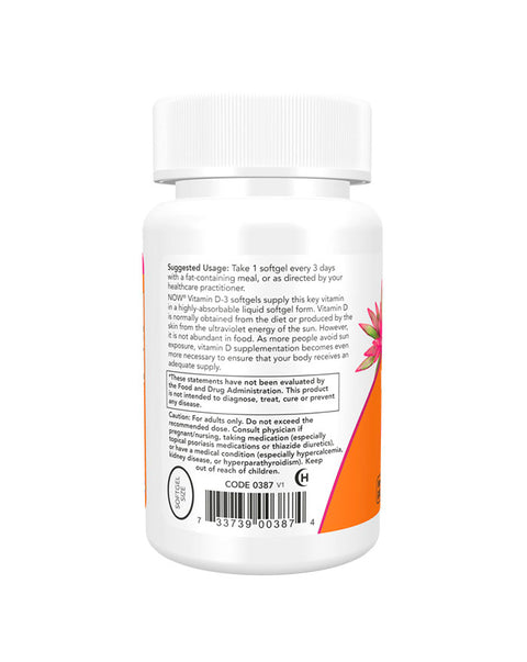 Vitamina D3 10000 UI - 120 Cápsulas - Now Foods