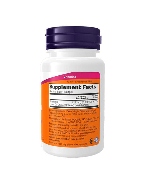 Vitamina D3 5000ui - 120 Cápsulas - Now Foods - naturvida.pt