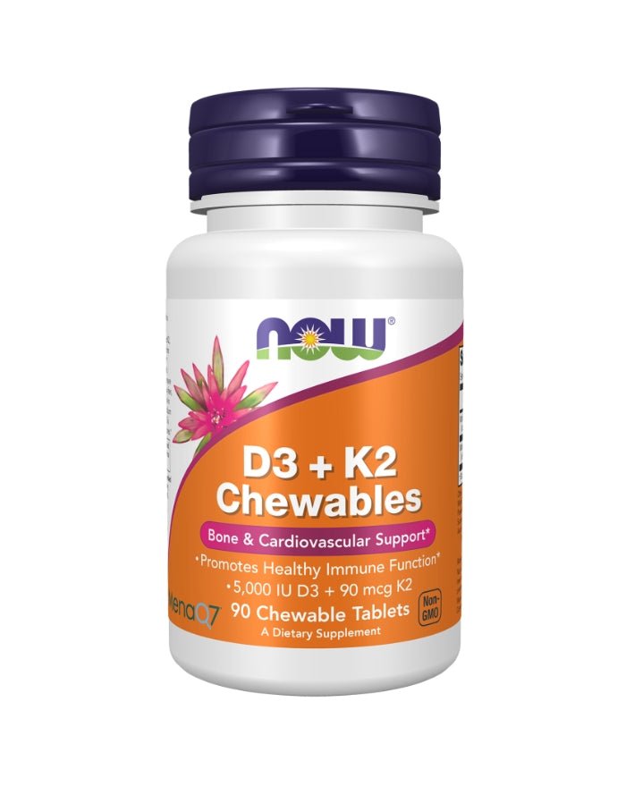Vitamina D3 5000ui & K2 90mcg - 90 Comprimidos Mastigáveis - Now Foods - naturvida.pt