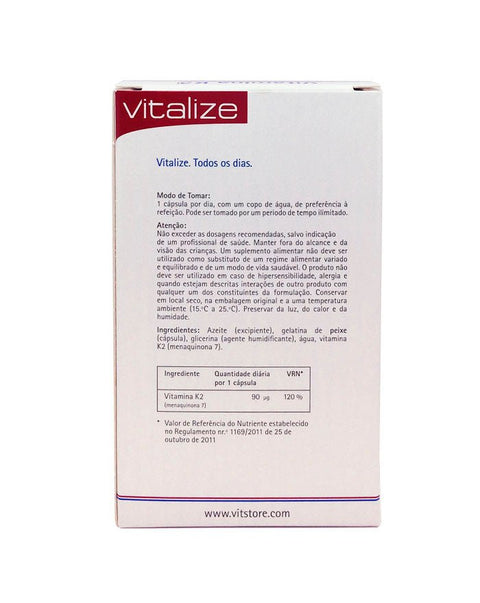 Vitamina K2 90µg - 60 Cápsulas - Vitalize - naturvida.pt