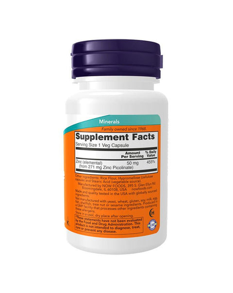 Zinc Picolinate 50mg - 60 Cápsulas - Now Foods - naturvida.pt